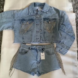 Rhinestone denim Jean jacket and short set